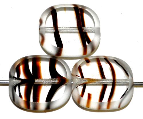Glasperlen / Table Cut Beads 
 Olive geschliffen 
 kristall gestreift Rand mattiert,
 hergestellt in Gablonz / Tschechien