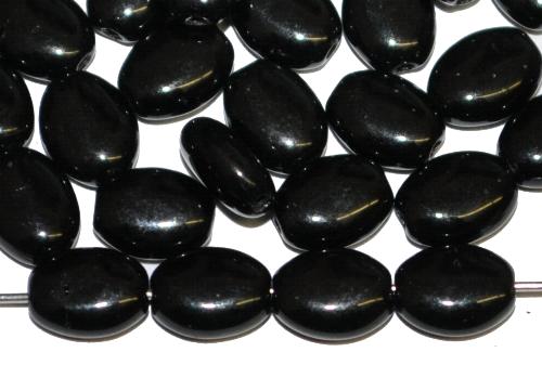 Glasperlen Olive flach,
 schwarz opak,
 hergestellt in Gablonz / Tschechien