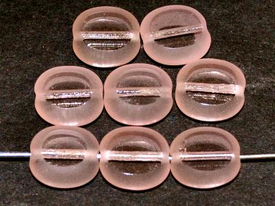 Glasperlen / Table Cut Beads
 Olive geschliffen, Rand mattiert
 rosa transparent,
 hergestellt in Gablonz Tschechien