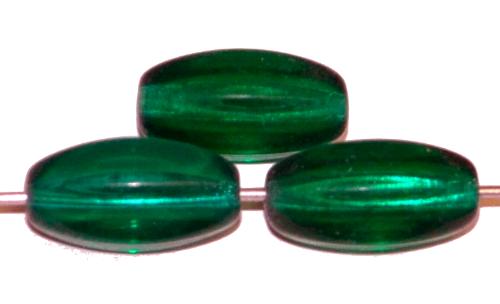 Glasperlen sechseckige Olive smaragdgrün transp., hergestellt in Gablonz / Tschechien