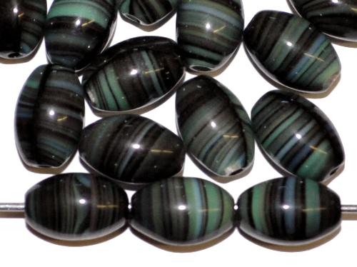 Glasperlen Oliven 
 grün schwarz marmoriert,
 hergestellt in Gablonz Tschechien