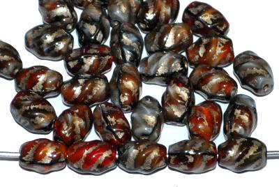 Glasperlen Oliven,
 multicolor marmoriert mit metallic finish,
 hergestellt in Gablonz / Tschechien