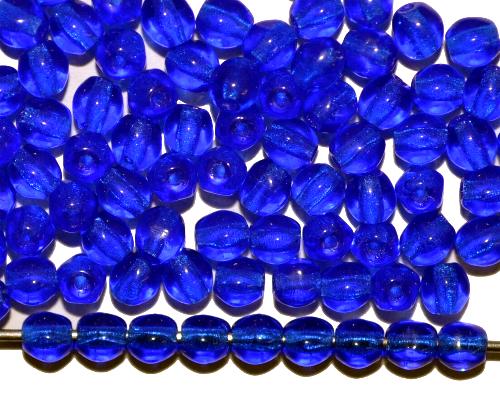 Glasperlen Oliven,  blau transp.,  hergestellt in Gablonz / Tschechien