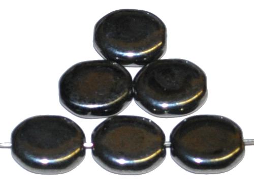 Glasperlen Oliven flach, schwarz opak mit lüster, hergestellt in Gablonz / Tschechien