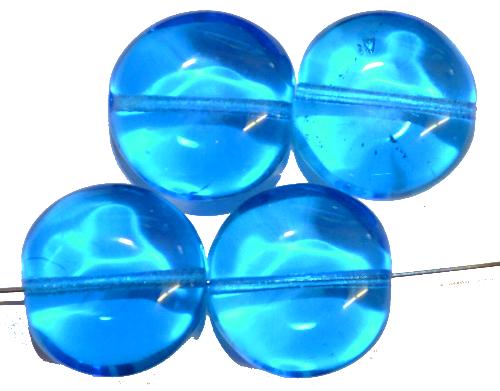 Glasperlen Linsen 
 blau transparent,
 hergestellt in Gablonz / Tschechien