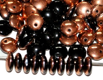 Glasperlen Linsen, Loch seitlich, schwarz opak eine Seite metallic, hergestellt in Gablonz / Tschechien