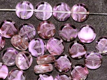 Glasperlen Scheibe rosa weiß kristall, hergestellt in Gablonz / Tschechien