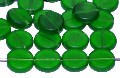 Glasperlen Scheibe grün transp. mattiert, hergestellt in Gablonz / Tschechien