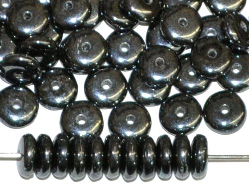 Glasperlen Linse schwarz opak mit lüster, hergestellt in Gablonz / Tschechien