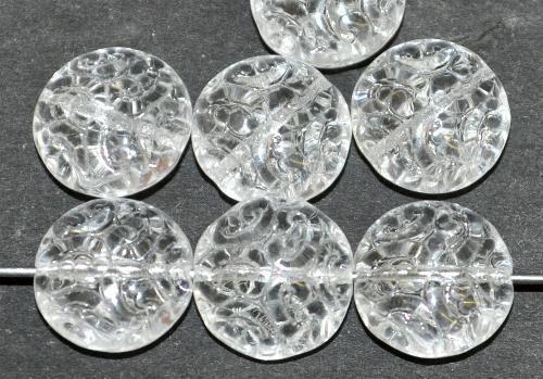 Glasperlen Linsen
 kristall mit eingeprägtem Ornament,
 hergestellt in Gablonz / Tschechien