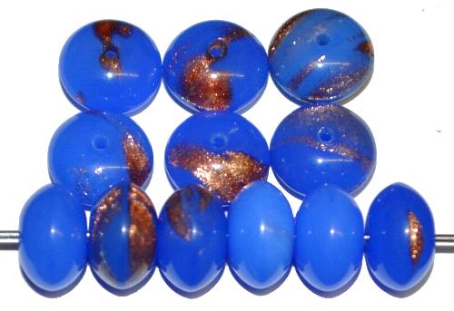 Glasperlen Linse 
 Alabasterglas blau mit Goldstone, 
 hergestellt in Gablonz / Tschechien