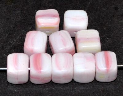 Glasperlen Würfel  rosa weiß marmoriert, hergestellt in Gablonz / Tschechien