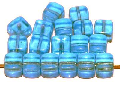 Glasperlen Würfel, türkis transp, hergestellt in Gablonz / Tschechien