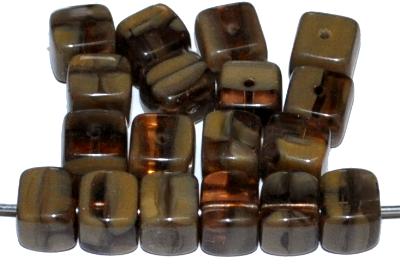 Glasperlen Würfel,Mischglas braun beige marmoriert, hergestellt in Gablonz / Tschechien