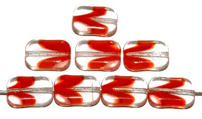 Glasperlen Rechtecke,
 Mischglas kristall rot,
 hergestellt in Gablonz / Tschechien