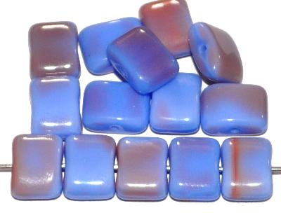 Glasperlen Pillowbeads,
 kornblumenblau / rosa opak,
 hergestellt in Gablonz / Tschechien