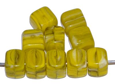 Glasperlen Würfel, gelb marmoriert, hergestellt in Gablonz / Tschechien