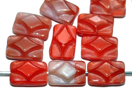 Glasperlen Rechtecke, Perlettglas rot, hergestellt in Gablonz / Tschechien