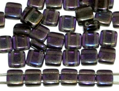 Glasperlen mit zwei Löchern, Twin Hole Beads violett transp. mit AB, hergestellt in Gablonz / Tschechien