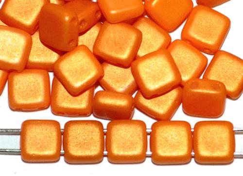 Glasperlen mit zwei Löchern, Twin Hole Beads orange shine matt, hergestellt in Gablonz / Tschechien