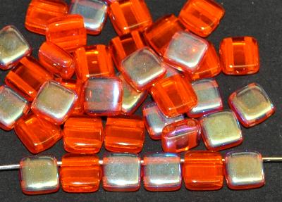 Glasperlen mit zwei Löchern, Twin Hole Beads orange transp. mit AB, hergestellt in Gablonz / Tschechien