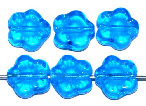 Glasperlen Blüten 
 blau transp.,
 hergestellt in Gablonz / Tschechien
