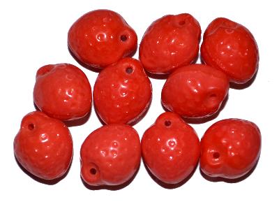Glasperlen Beeren / Früchte Loch seitlich, hellrot opak, hergestellt in Gablonz Tschechien