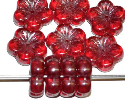 Glasperlen Blüten, rot transp. mit lüster, hergestellt in Gablonz / Tschechien