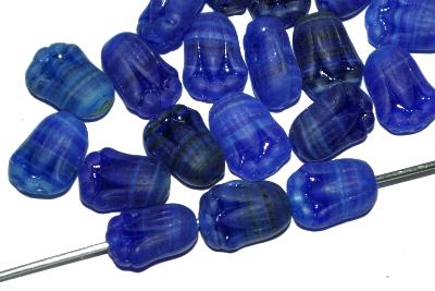 Glasperlen Blüten in Jugendstilform
 Mischglas blau,
 hergestellt in Gablonz / Tschechien
