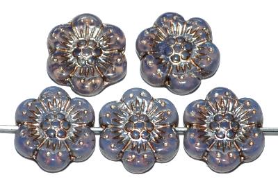 Glasperlen Blüten, Opalglas violett mit metallic finish, hergestellt in Gablonz / Tschechien