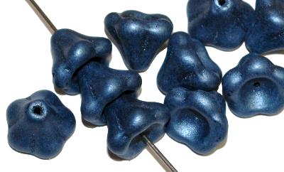 Glasperlen Blüten, mit Wachsüberzug schieferblau, hergestellt in Gablonz / Tschechien