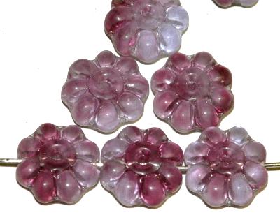 Glasperlen Blüten
 transp. violett marmoriert,
 hergestellt in Gablonz / Tschechien