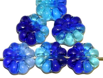 Glasperlen Blüten 
 transp. blau marmoriert,
 hergestellt in Gablonz / Tschechien