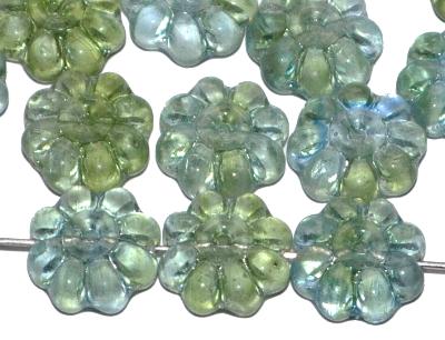 Glasperlen Blüten
 transp. grün marmoriert,
 hergestellt in Gablonz / Tschechien