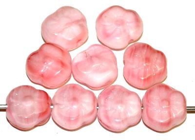 Glasperlen Blüten  rosa weiß marmoriert, hergestellt in Gablonz / Tschechien