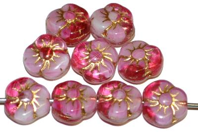 Glasperlen Blüten Mischglas rosa mit Goldauflage, hergestellt in Gablonz Tschechien