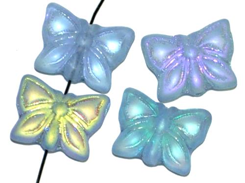 Glasperlen  Schmetterlinge zart aqua transp. mit AB, Vorder-und Rückseite geprägt, hergestellt in Gablonz / Tschechien