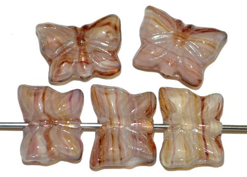 Glasperlen
 Schmetterlinge meliert
 Vorder-und Rückseite geprägt
 hergestellt in Gablonz / Tschechien
