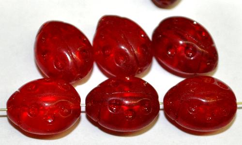 Glasperlen Marienkäferchen
 rot transp.,
 Vorder-und Rückseite geprägt,
 hergestellt in Gablonz / Tschechien