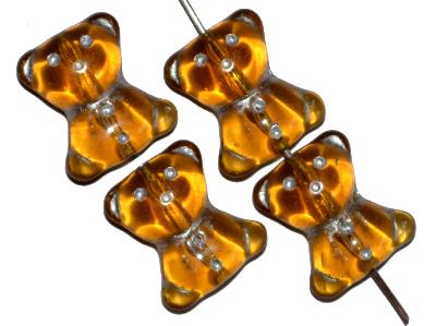Glasperlen Bärchen, Vorderseite geprägt, topas transp. mit Silberauflage, hergestellt in Gablonz / Tschechien