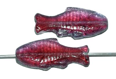 Glasperlen
 Fische fuchsia blau transp.,
 hergestellt in Gablonz / Tschechien