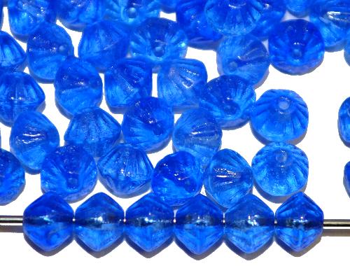 Glasperlen Doppelkegel,  blau transp.,  hergestellt in Gablonz / Tschechien