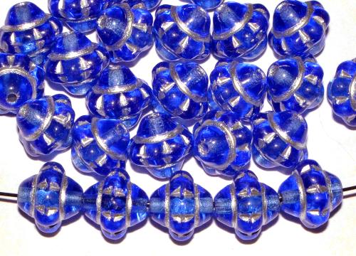 Glasperlen / Rosenkranzperlen  blau transp. mit Silberauflage,  hergestellt in Gablonz / Tschechien