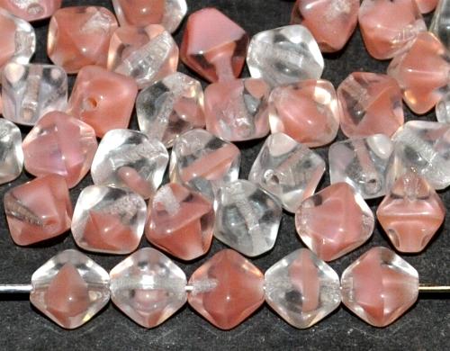 Glasperlen Doppelpyramide vierkantig Mischglas kristall rosa, hergestellt in Gablonz / Tschechien