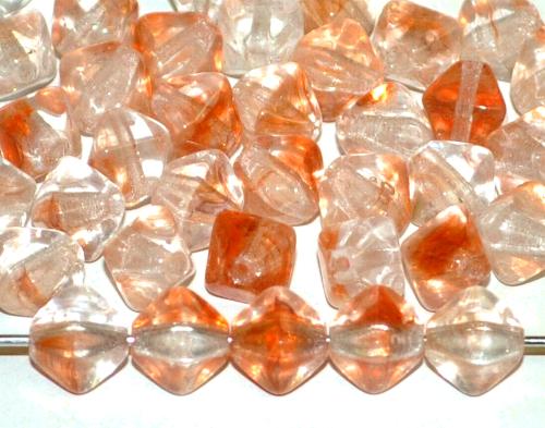 Glasperlen Doppelpyramide vierkantig kristall apricot, hergestellt in Gablonz / Tschechien