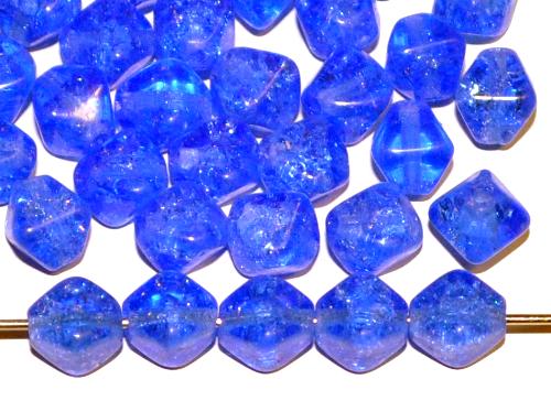 Glasperlen Doppelpyramide vierkantig  Crash beads blau transp., hergestellt in Gablonz / Tschechien