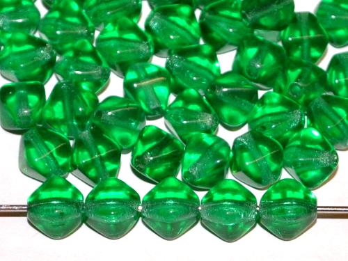 Glasperlen Doppelpyramide vierkantig  smaragdgrün transp., hergestellt in Gablonz / Tschechien