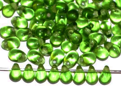 Glasperlen Tropfen grün transp., hergestellt in Gablonz Tschechien