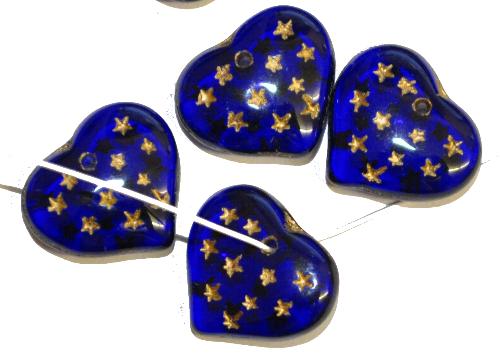Glasperlen Herzen
 kobaltblaue mit goldfarbenen Sternchen,
 hergestellt in Gablonz / Tschechien
 