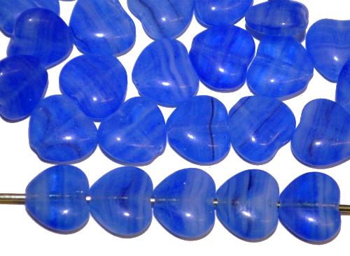 Glasperlen Herzen,
 blau marmoriert,
 hergestellt in Gablonz / Tschechien